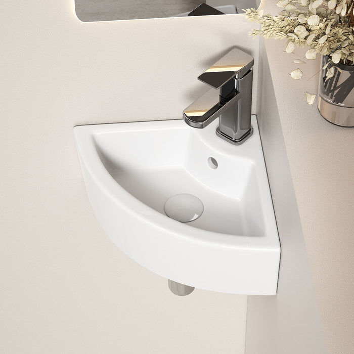 Triangle Corner Sink For Bathroom - Milk White