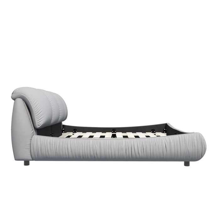 Luxury Upholstered Platform Bed With Oversized Padded Backrest And Solid Wood Frame