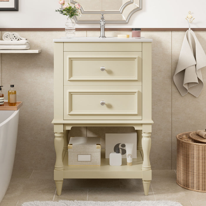 Retro Design Bathroom Vanity With Sink, 2 Drawer Storage Cabinet