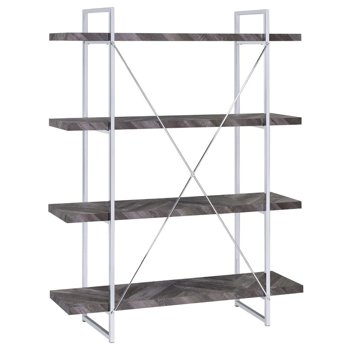 Herringbone - Bookcase With Full Length Shelf - Gray