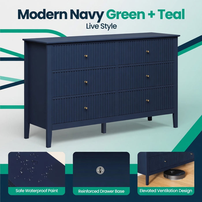 Modern 6 Drawer Fluted Dresser