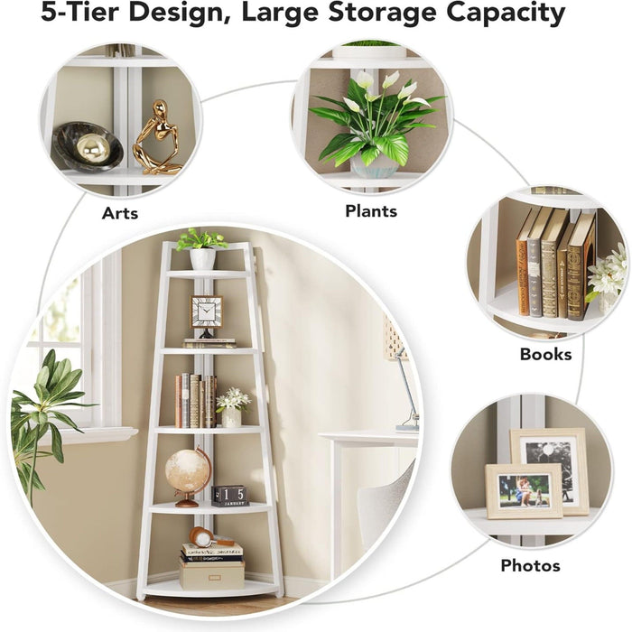 Tall 5 Tier Corner Bookshelf For Living Room