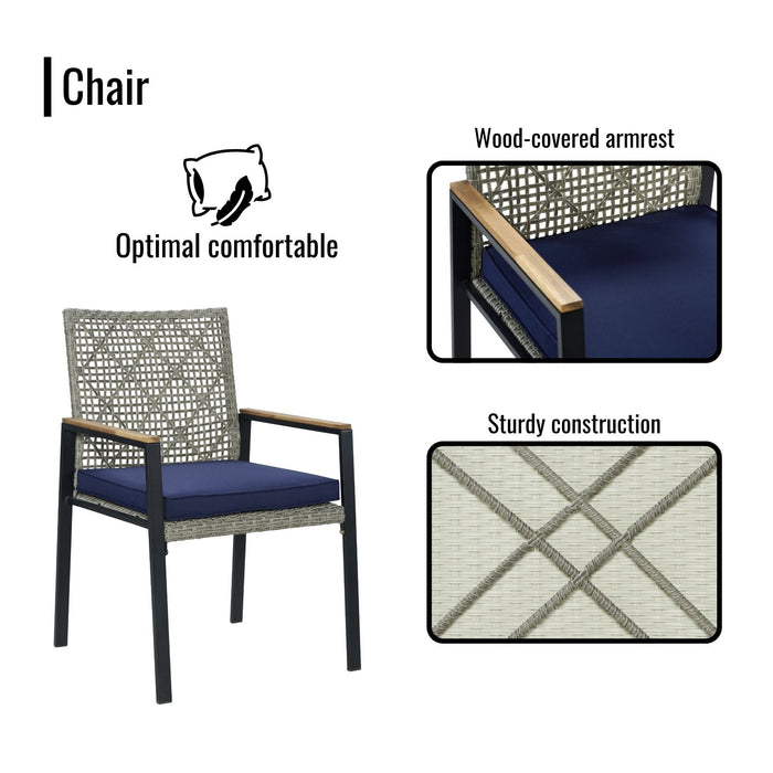 5 Piece Patio Dining Table Set, Acacia Wood Table Top With Umbrella Hole