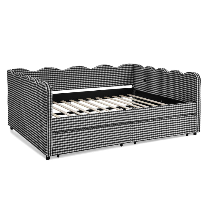 Gingham Daybed With USB Charging Port, Wave-Shaped Design
