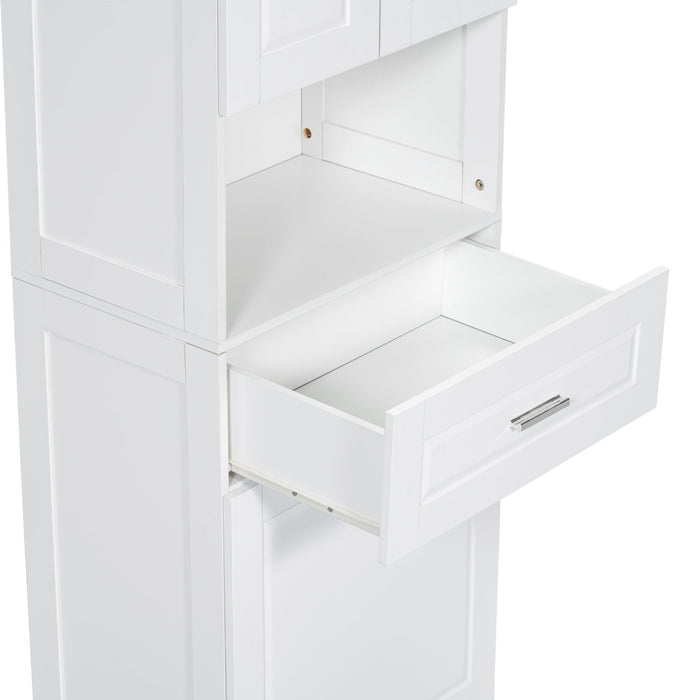 Tall Bathroom Cabinet With Tilt-Out Laundry Basket And Upper Storage