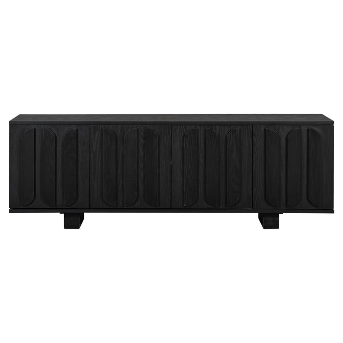 Farmhouse TV Stand, Storage Media Console With Adjustable Shelves & 3 Cable Holes