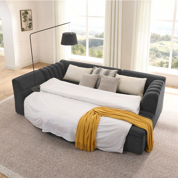 U-Shaped Modular Sectional Sofa With Chaise And Movable Ottoman With Wave-Shaped Armrest