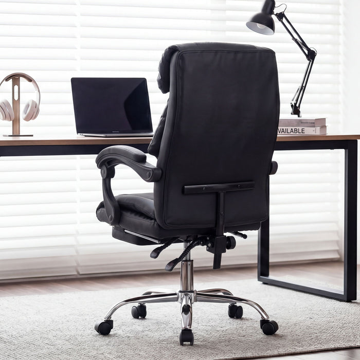 Executive Office Chair With Foot Rest, Adjustable Height - Black