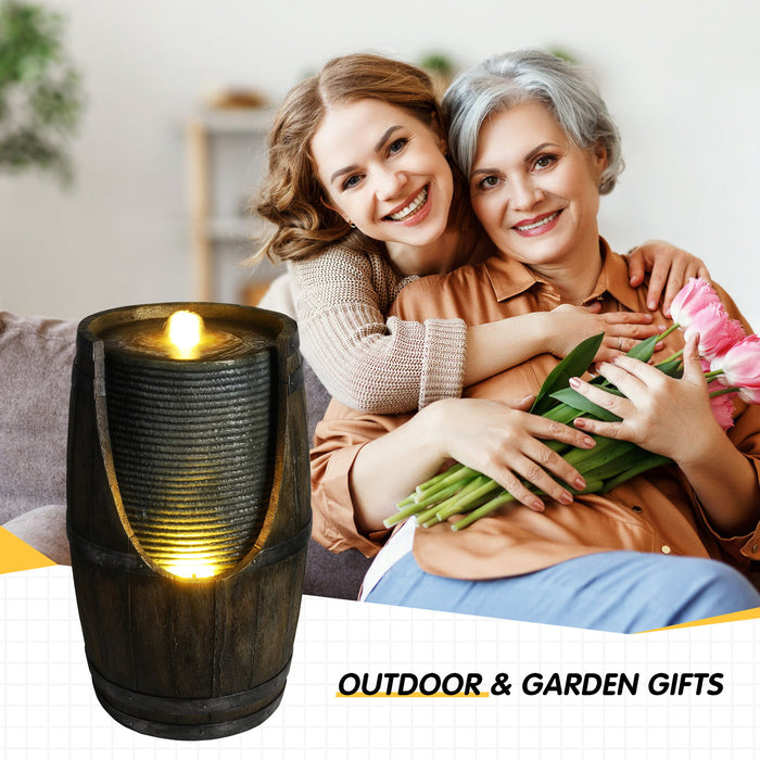 Rustic Barrel Water Fountain With LED Light