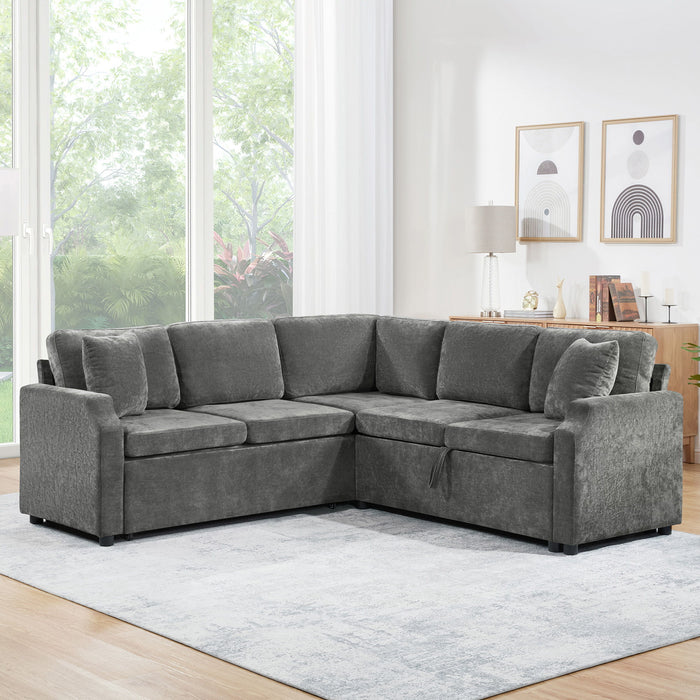 Modern L Shaped Sectional Sofa Bed With Hidden Storage Chenille Upholstery