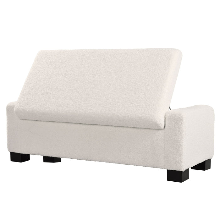 Textured Boucle Ottoman Bench With Hinged Lid For Seating And Storage - Beige