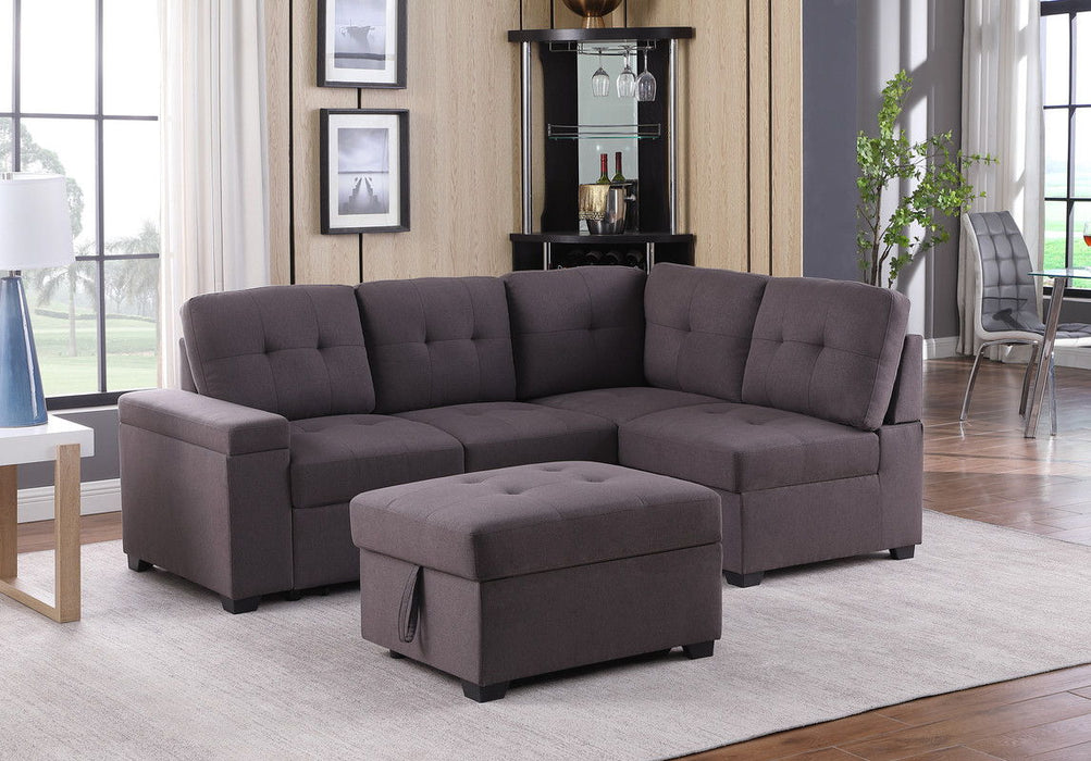 Katie - Sleeper Sectional Sofa With Storage Ottoman, Storage Arm - Brown