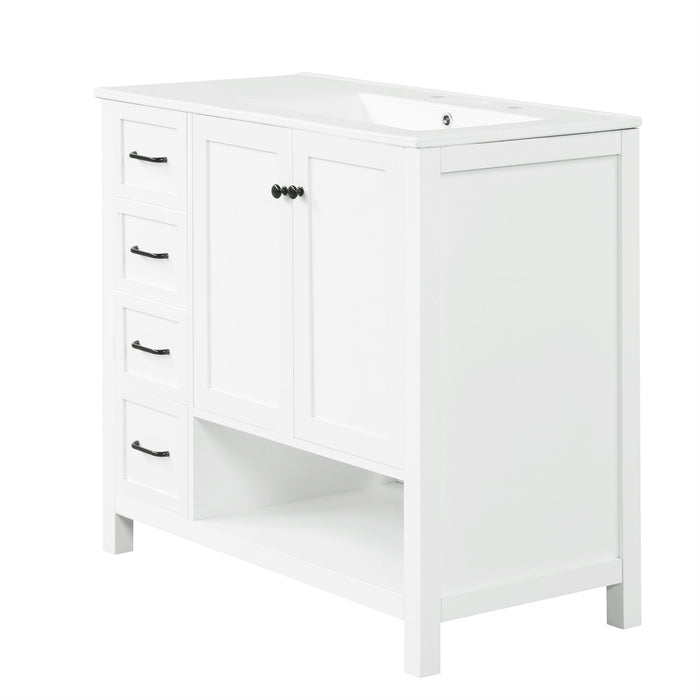 Bathroom Vanity With Sink Top, Bathroom Vanity Cabinet With 2 Doors And 2 Drawers, Open Shelf