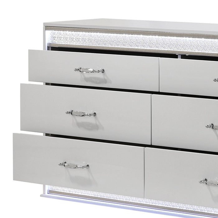 Glam - 6 Drawer Dresser With LED Lighting (Includes Dresser Only) - White