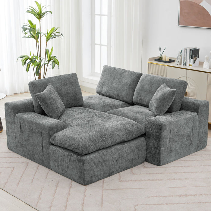 Cloud Sectional Sofa With Double Layer Cushion And Side Pockets, Free-Combined