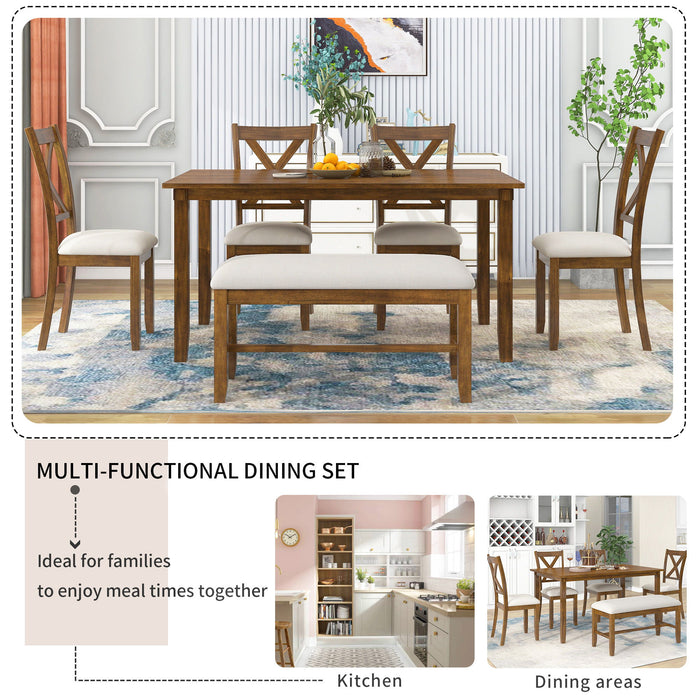 6 Piece Rectangular Dining Table Set With 4 Chairs And Bench