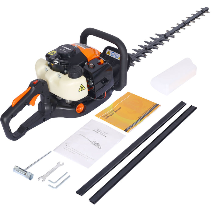 26Cc Gas Powered Hedge Trimmer With Double Sided Blade And Recoil Start - Orange