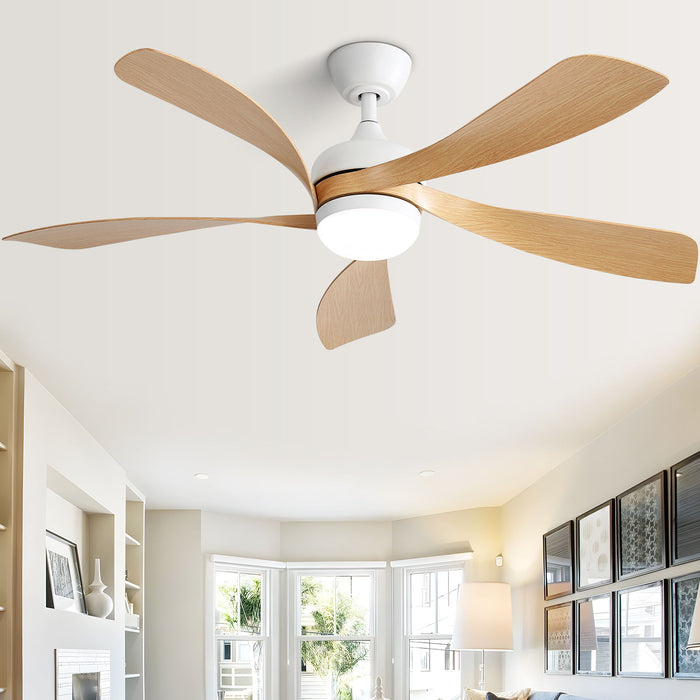 52" Ceiling Fan With 3 Color Dimmable LED Light, 5 Blades, Remote Control, Reversible DC Motor