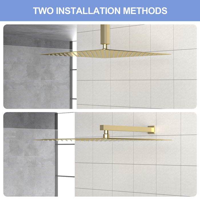 16" Square Rainfall Shower Head Fixed Wall Mount With Full Body Coverage & Self Cleaning Silicone Nozzles