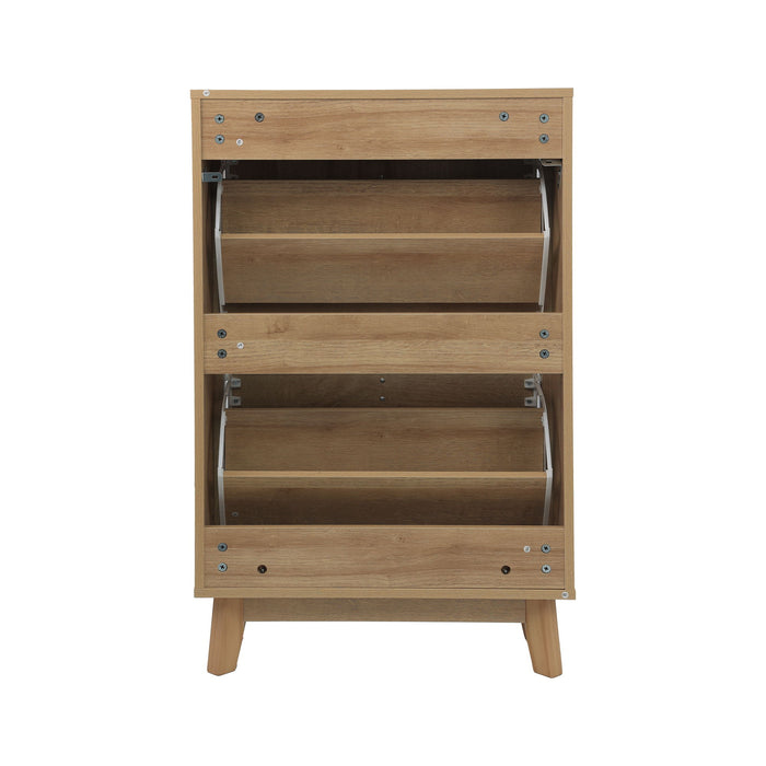Entryway Shoe Cabinet With Flip Down Storage, Ultra Thin Freestanding Design For Home Use - Oak