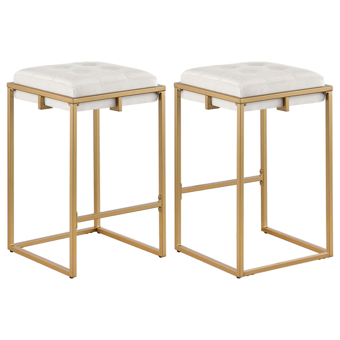 Square Counter Height Stools (Set of 2) - Beige / Gold