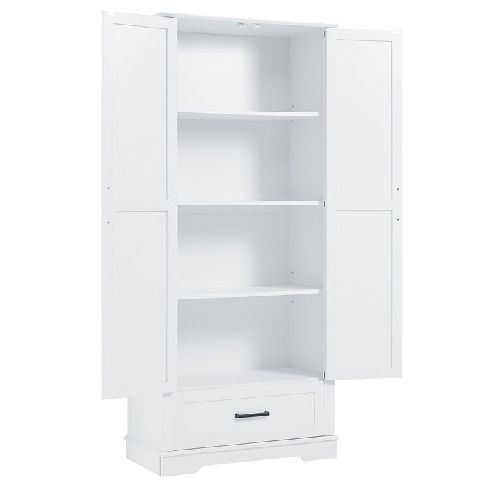Tall Bathroom Storage Cabinet With 2 Doors And 2 Drawer, Adjustable Shelf - White