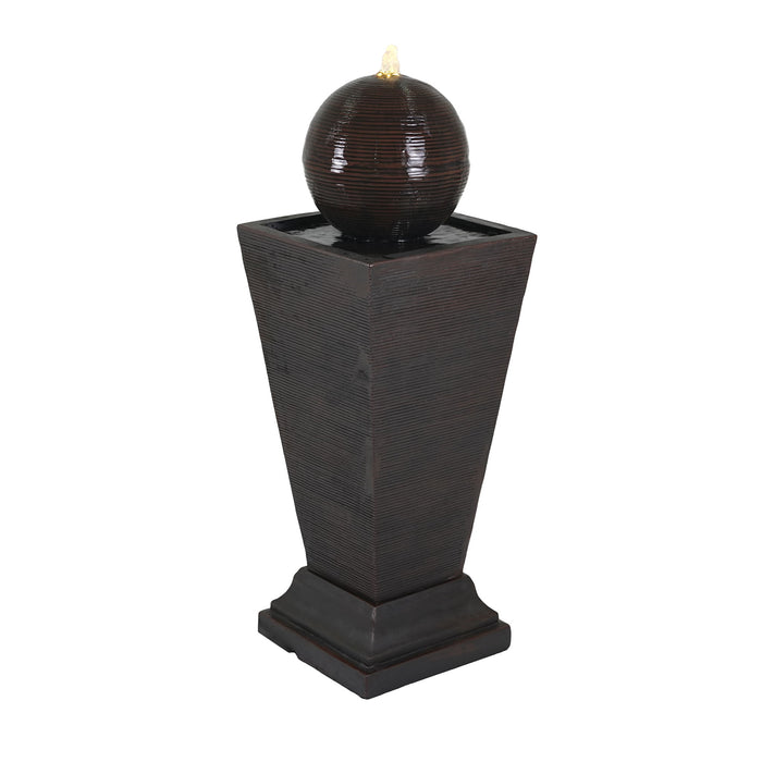 35.5" Tall Column Fountain With LED Lights, Retro Outdoor Decor, Weather Resistant Feature - Dark Brown