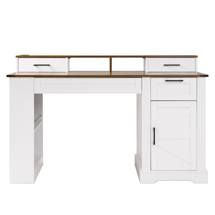 Office Desk With Storage Cabinet, Charging Station, Monitor Stand & Pegboard