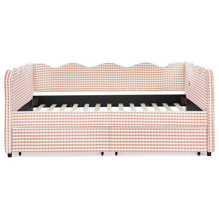 Gingham Daybed With USB Charging Port, Wave-Shaped Design