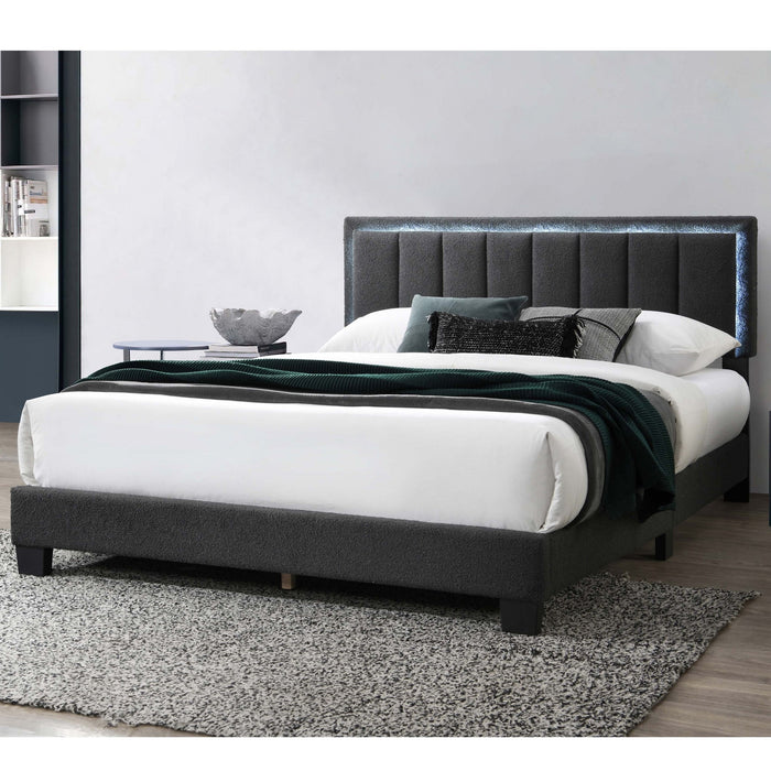Bed With Channel Tufting And Built In LED Headboard