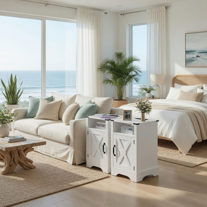 Farmhouse Nightstand, Charging Station & Storage