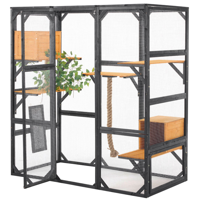 Outdoor Cat House, Diy Cat Enclosure Catio With Double Enter Doors