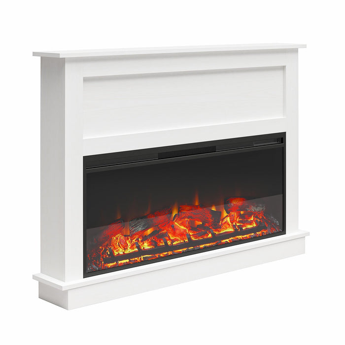 Ellsworth - Wide Electric Fireplace Insert With Mantel And Remote Control - White