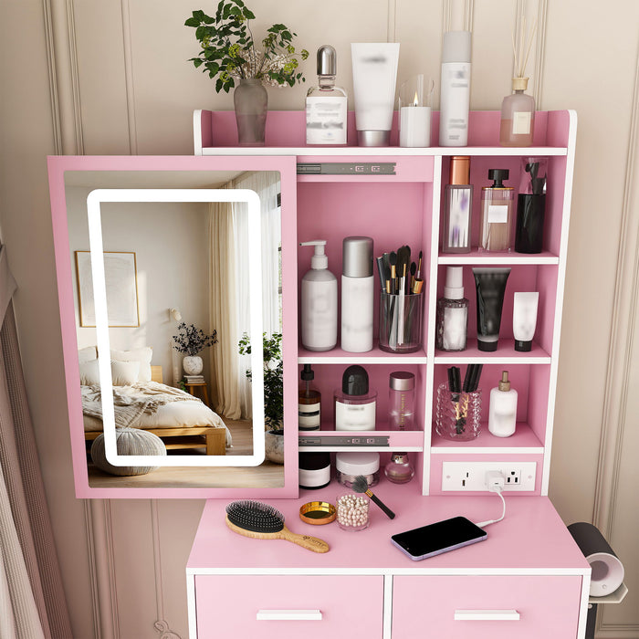 Small Makeup Vanity Desk With Adjustable LED Lights