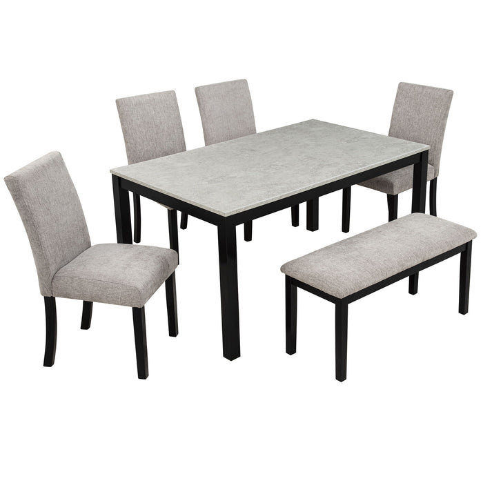 6 Piece Dining Table Set With Bench And Chairs