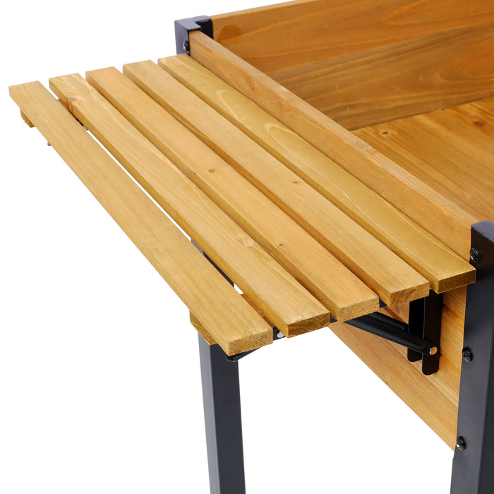 Raised Garden Bed With Metal Legs And Folding Storage Shelf