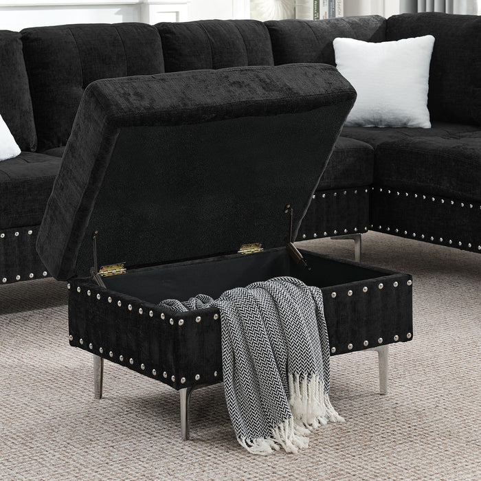 L-Shaped Sectional Sofa With Chaise And Storage Ottoman, Includes 2 Pillows