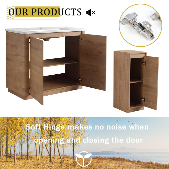 Freestanding Bathroom Vanity With Sink, 2 Small Storage Cabinets, Soft Close Doors