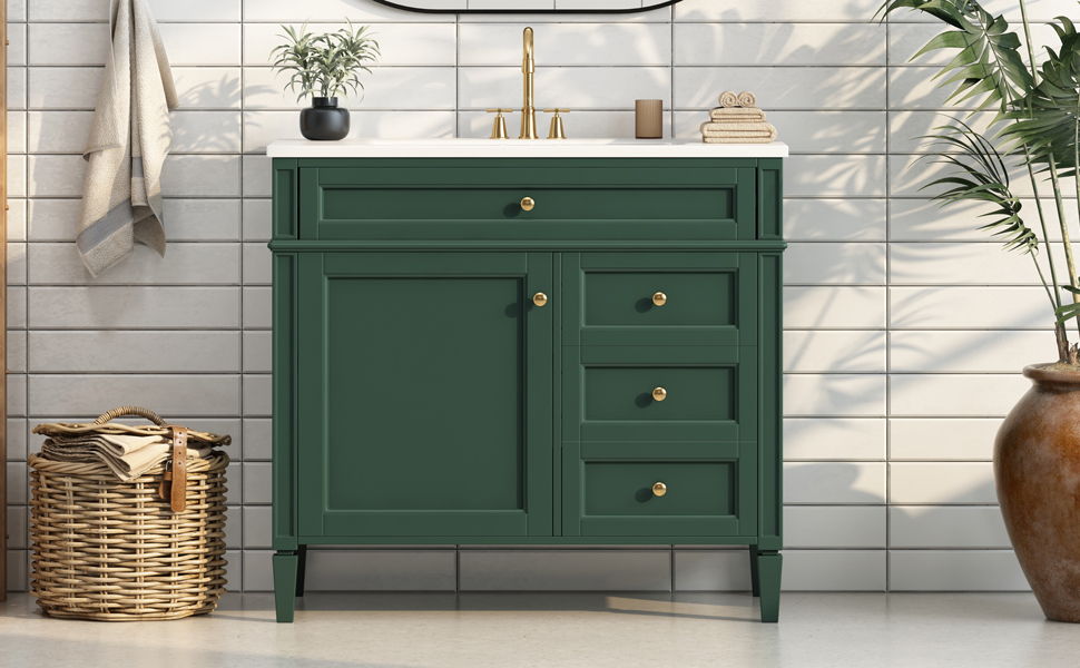 Bathroom Vanity & Top Sink, Modern Bathroom Storage Cabinet With 2 Drawers And A Tip-Out Drawer