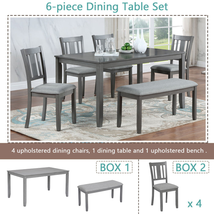 6 Pieces Kitchen Dining Set, Rectangular Wooden Dining Table With 4 Upholstered Chairs And A Bench