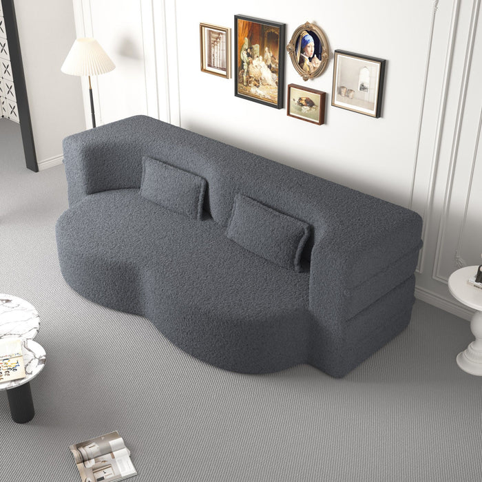 Modern Floor Sofa, With 2 Pillows, Convertible Teddy Fabric Foam Filled Bed