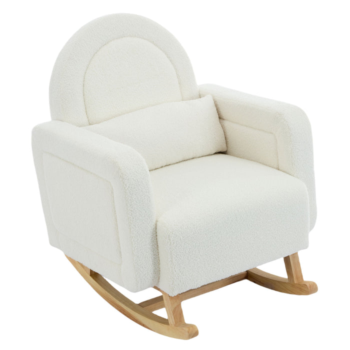 Accent Rocking Chair With Curved Back & Pillow, Base, Ultimate Comfort For Living Room Or Nursery - Cream White