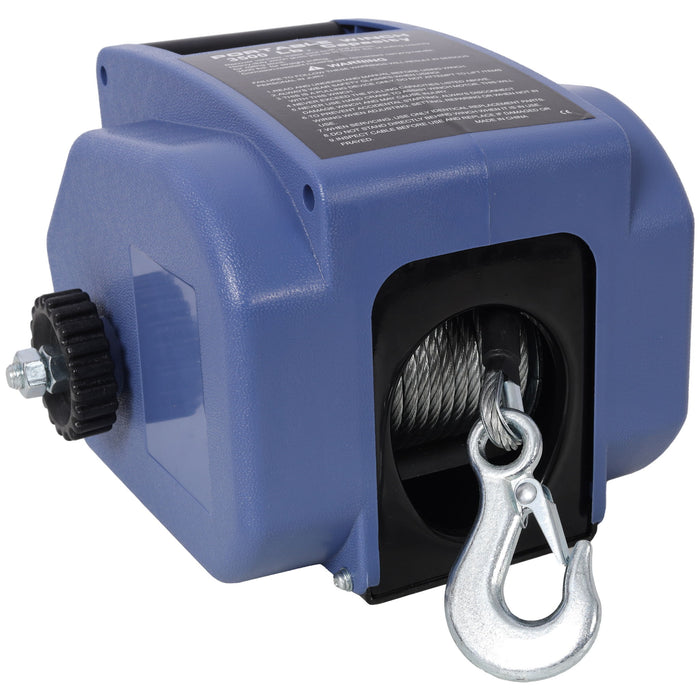 Reversible Electric 12V Trailer Winch For Boats Up To 5000 Lbs, Galvanized Wire Rope Casing - Blue