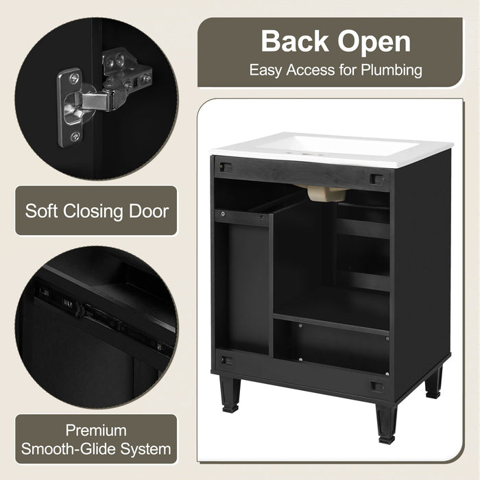 Bathroom Vanity With Sink, Deep Drawer And Pull Out Basket, Rectangular Design - Black