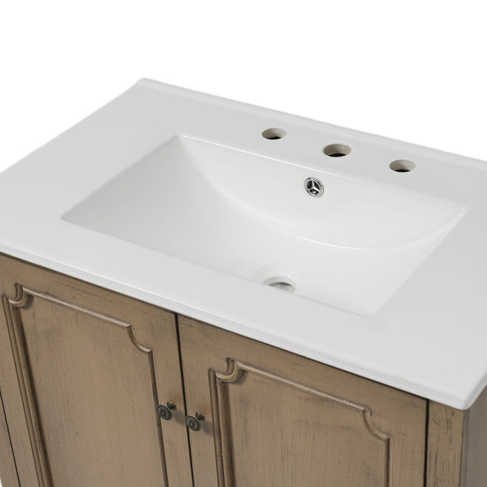 Vintage Bathroom Vanity With Ceramic Sink, Adjustable Shelves