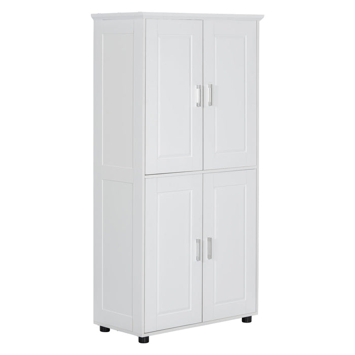 Tall And Wide Bathroom Floor Storage Cabinet With 4 Doors, Adjustable Shelves - White
