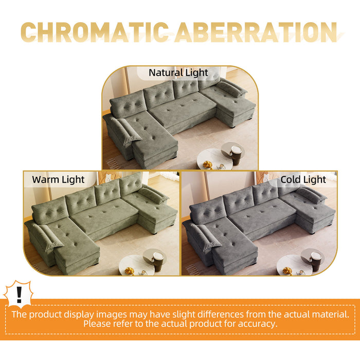 U-Shaped Sleeper Sofa With Pull Out Bed, Removable Armrests & USB Ports For Living Room