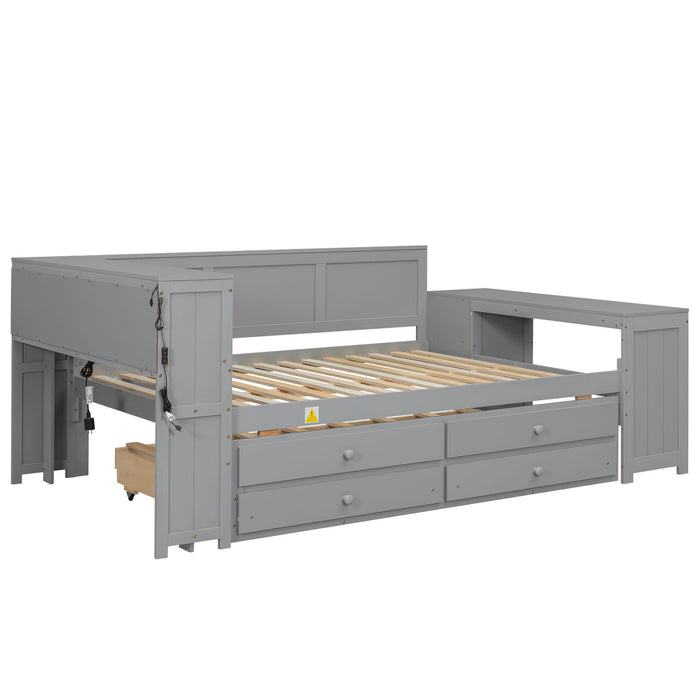 Daybed With Storage Shelves, Drawers, Trundle, Charging Station, LED Light, Desk And Cabinet