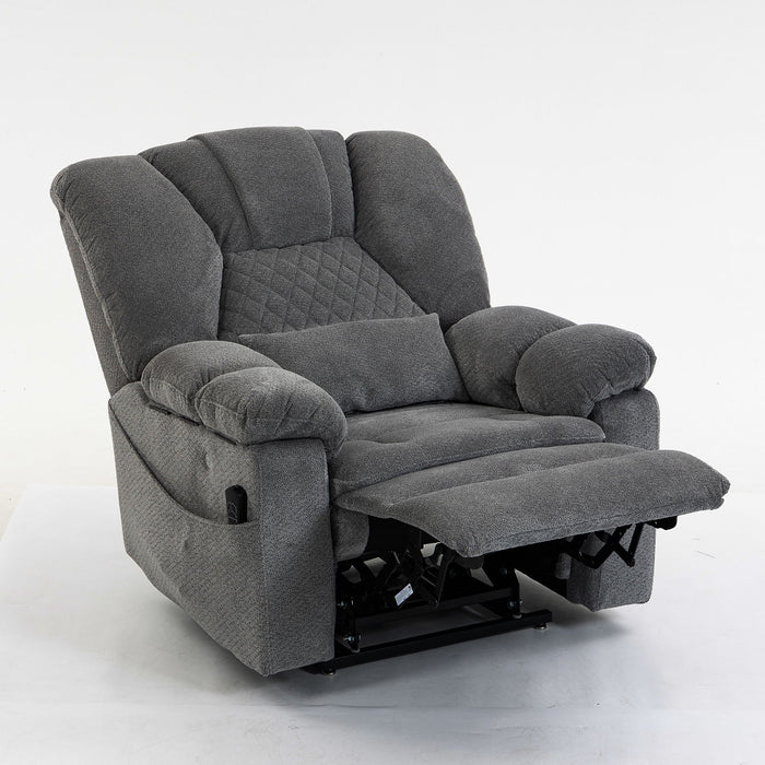 Ultra Wide Electric Lounge Chair With Hot Massage Heating And Auxiliary Standing Function, For Living Room - Gray