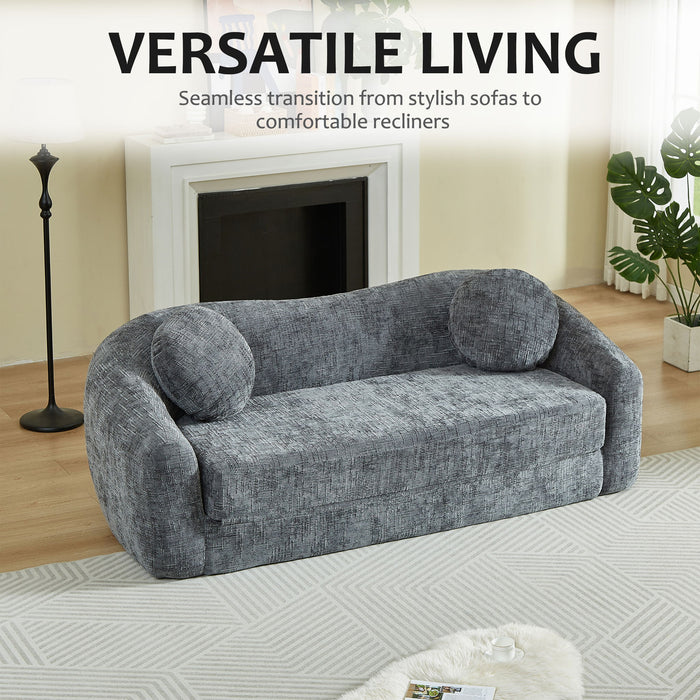 Curved Convertible Sofa, 2 In 1 Frameless Folding Sofa Bed With Pull Out Base And Deep Seat